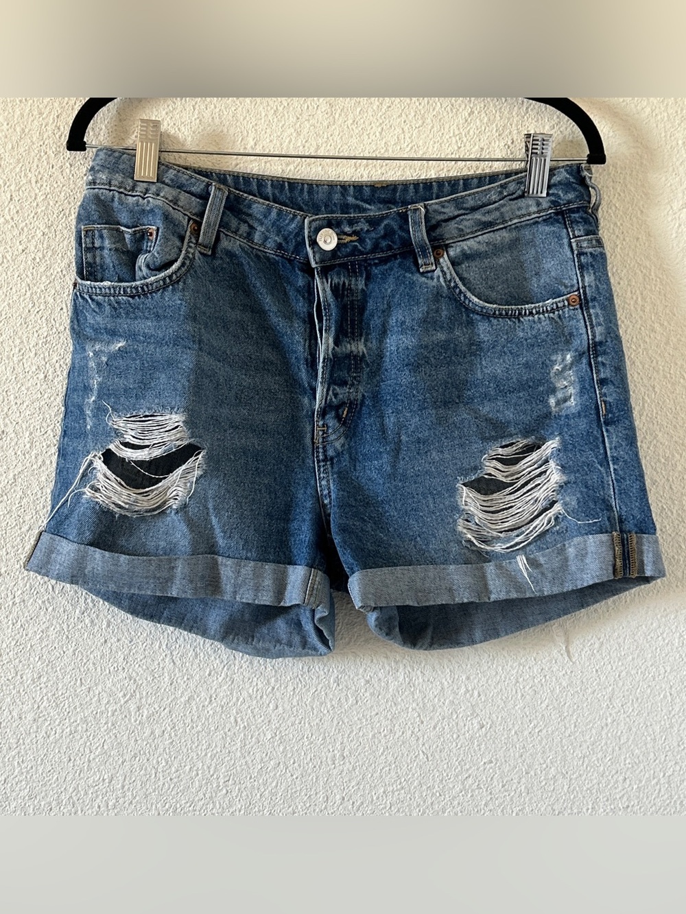 Divided Distressed Folded Hem Denim Shorts Womens 8 Blue